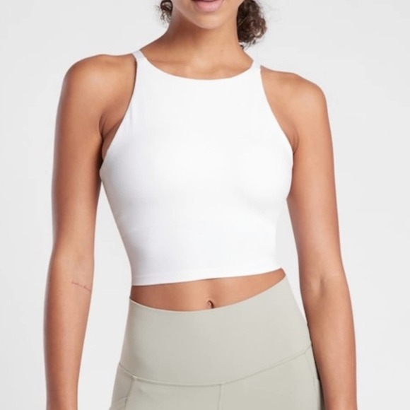 Athleta Tops - ATHLETA Womens Sz L Intention Yoga Crop Tank Top White Shelf Bra Built in Bra